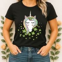 St Patricks Day Shamrock Unicorn Girls Irish Cool Green Kids Women's T-Shirt thumb 2