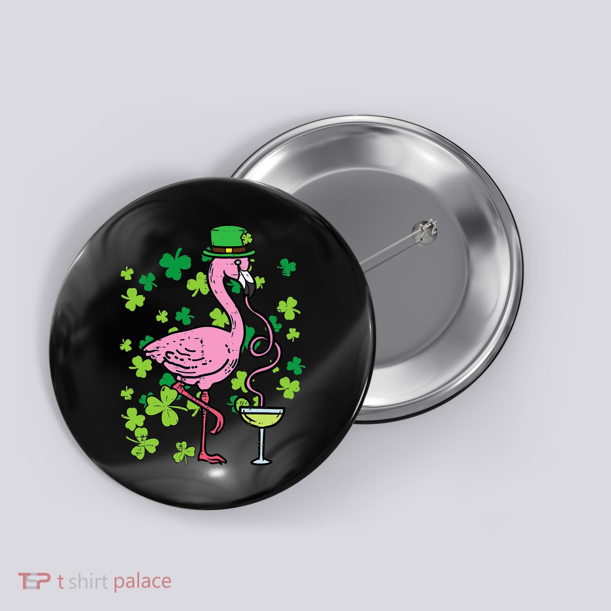 St Patricks Day Irish Flamingo Saint Pattys Paddys Button