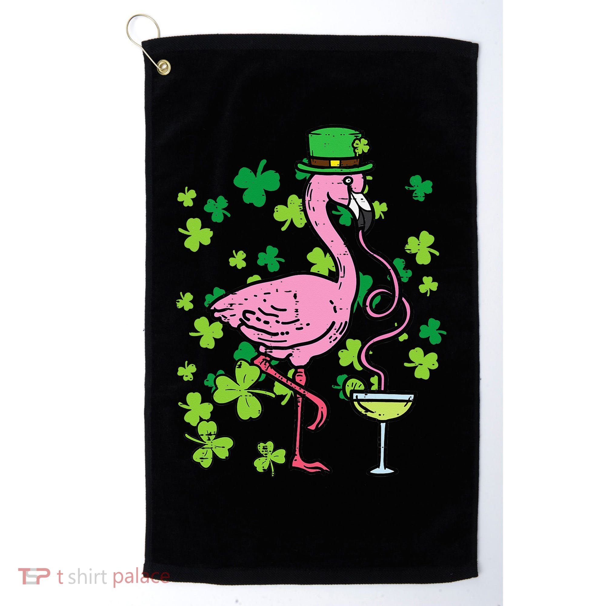 St Patricks Day Irish Flamingo Saint Pattys Paddys Golf Towel
