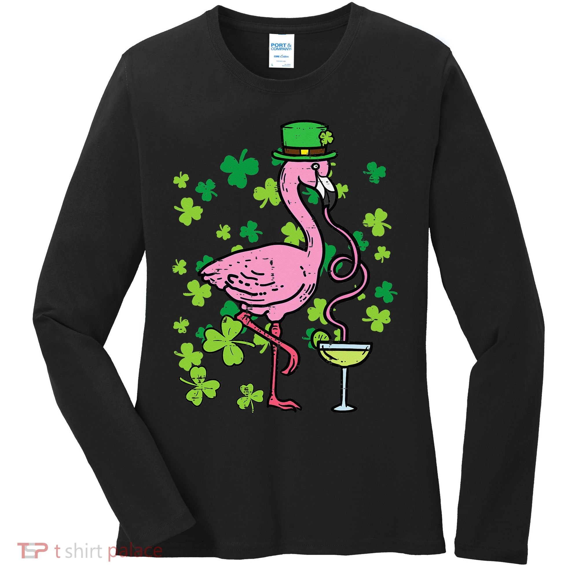 St Patricks Day Irish Flamingo Saint Pattys Paddys Women's Long Sleeve Shirt