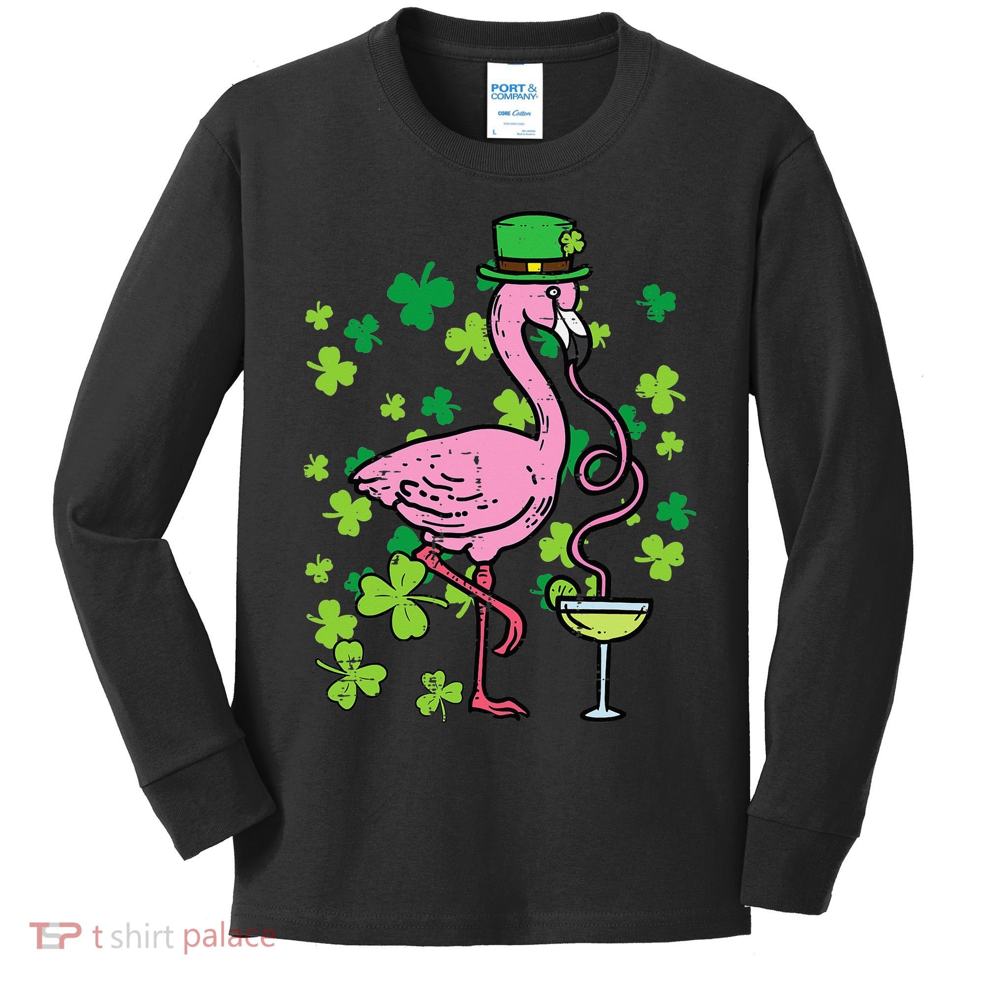 St Patricks Day Irish Flamingo Saint Pattys Paddys Kids Long Sleeve Shirt