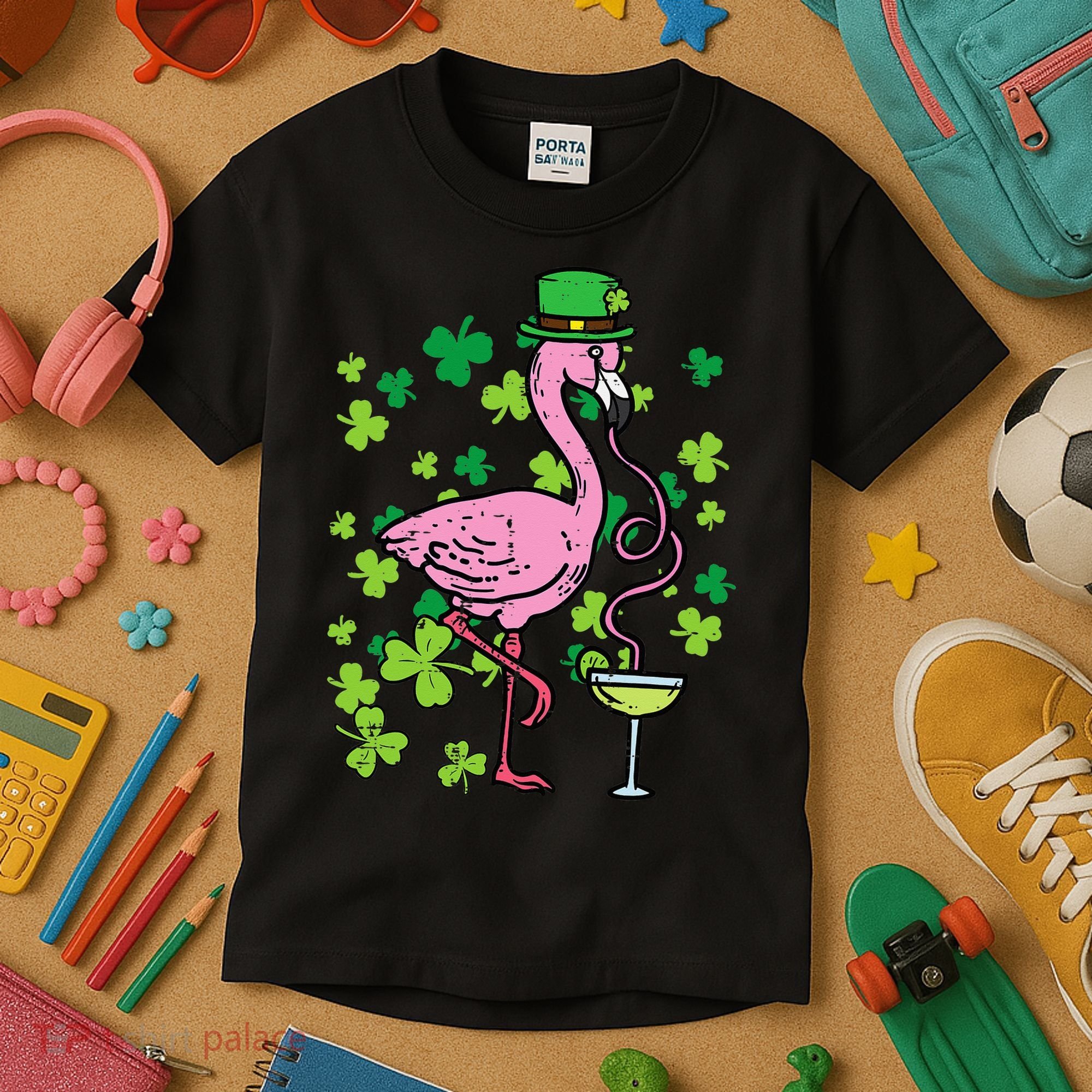 St Patricks Day Irish Flamingo Saint Pattys Paddys Kids T-Shirt
