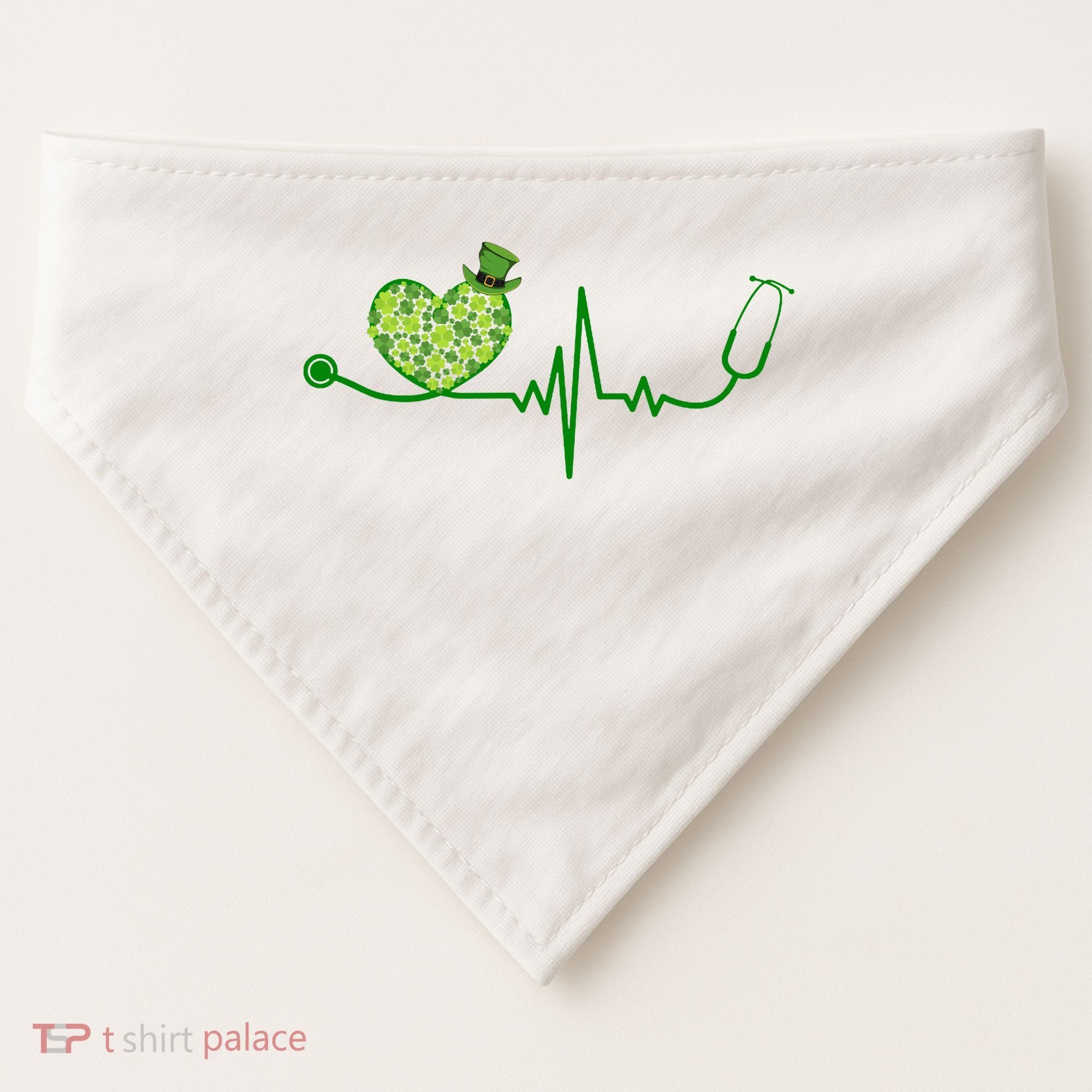 St Patricks Day Heartbeat Nurse USA-Made Doggie Bandana