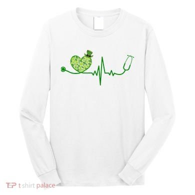 St Patricks Day Heartbeat Nurse Long Sleeve Shirt
