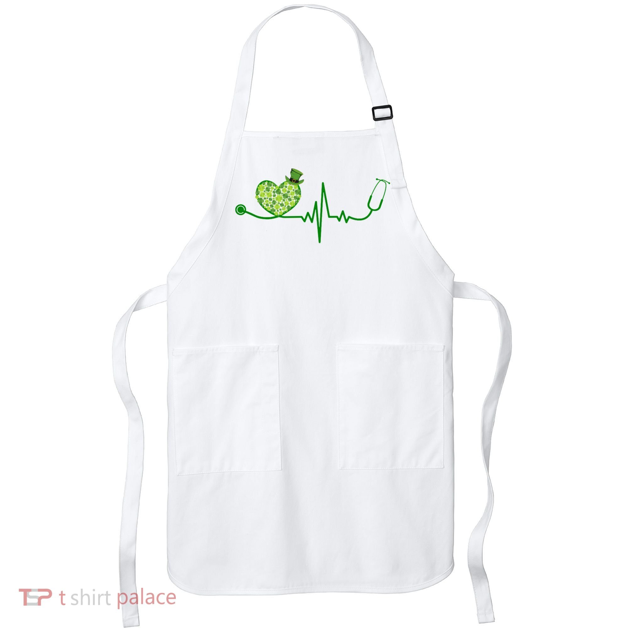 St Patricks Day Heartbeat Nurse Apron