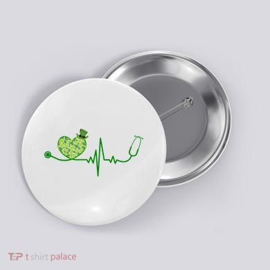 St Patricks Day Heartbeat Nurse Button