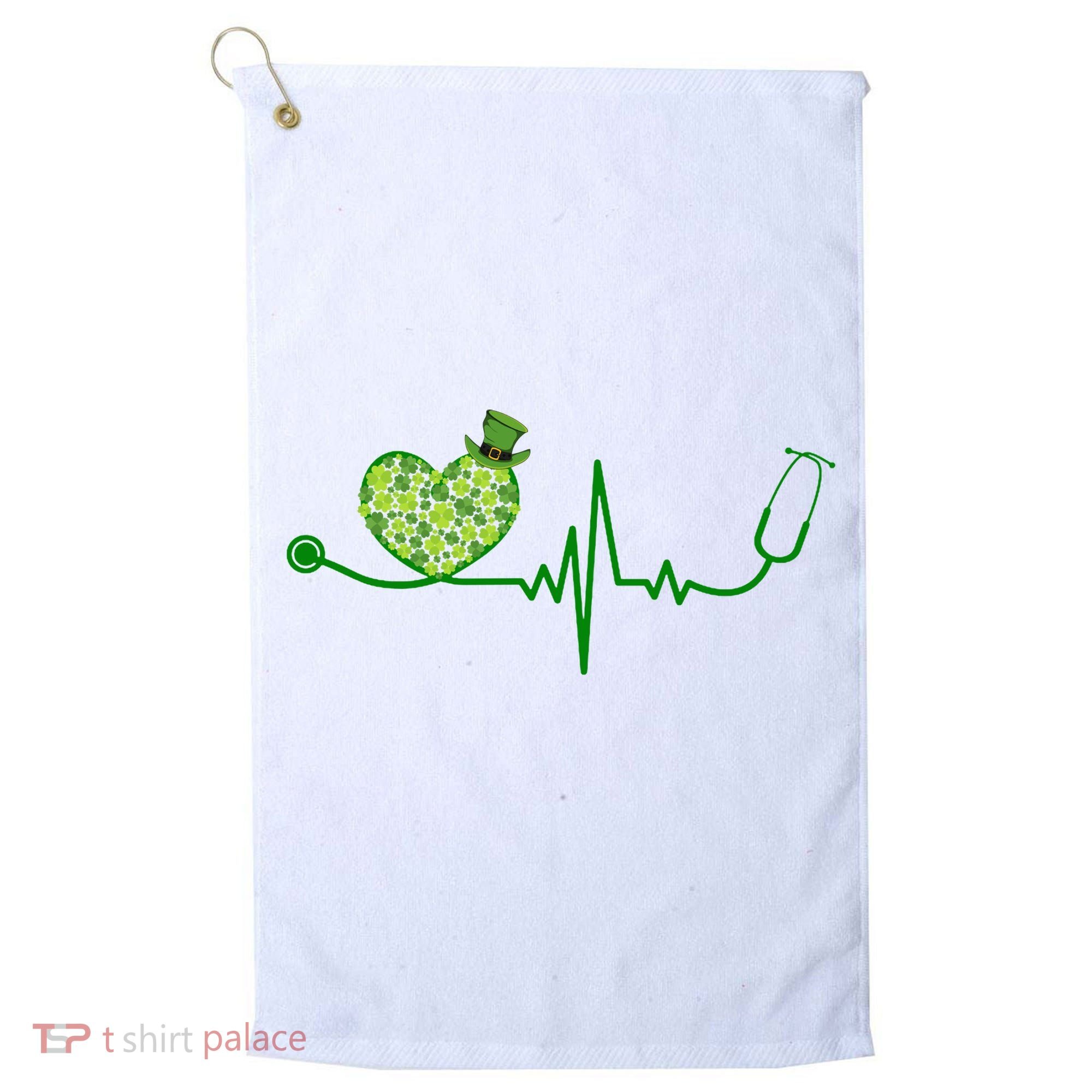 St Patricks Day Heartbeat Nurse Golf Towel