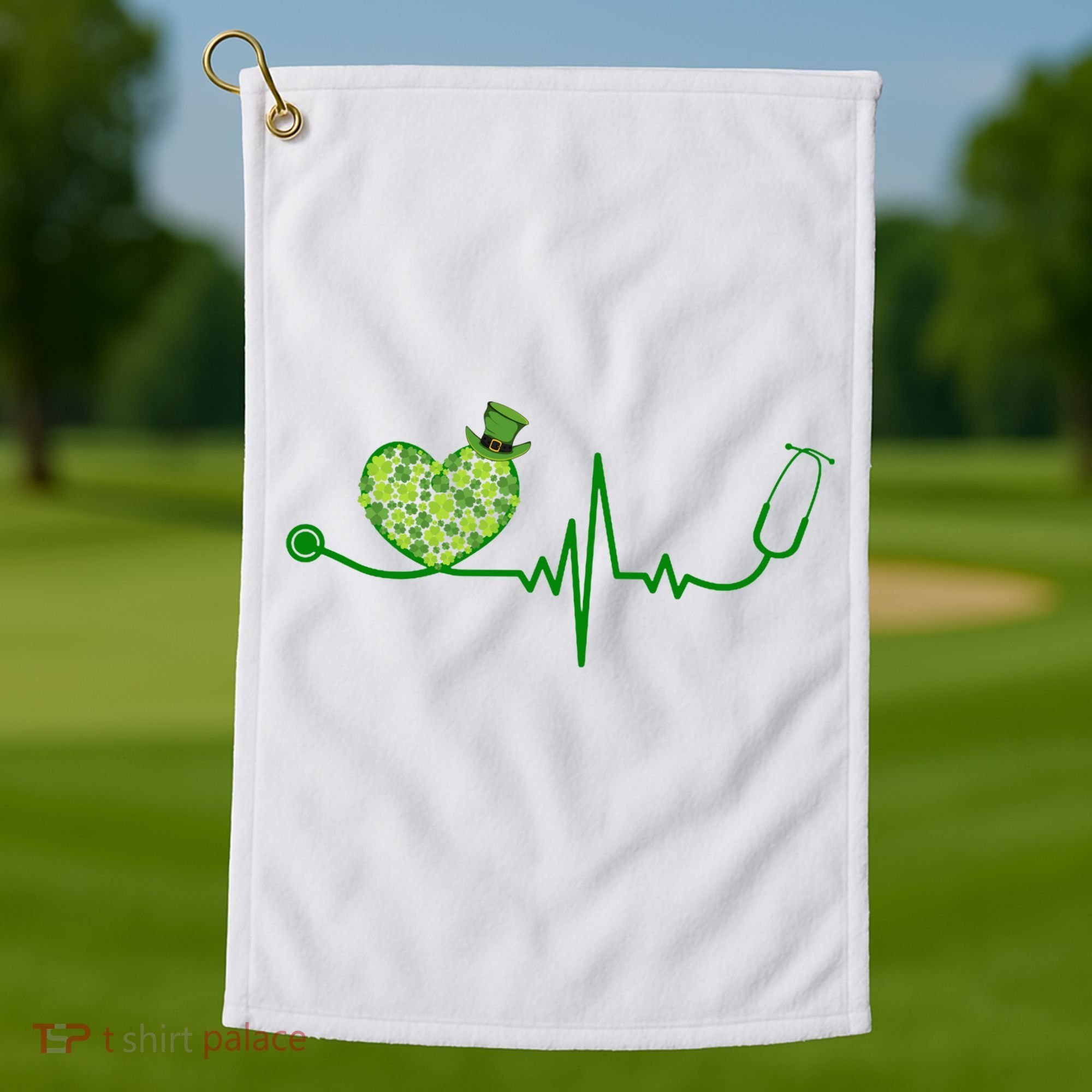 St Patricks Day Heartbeat Nurse Golf Towel