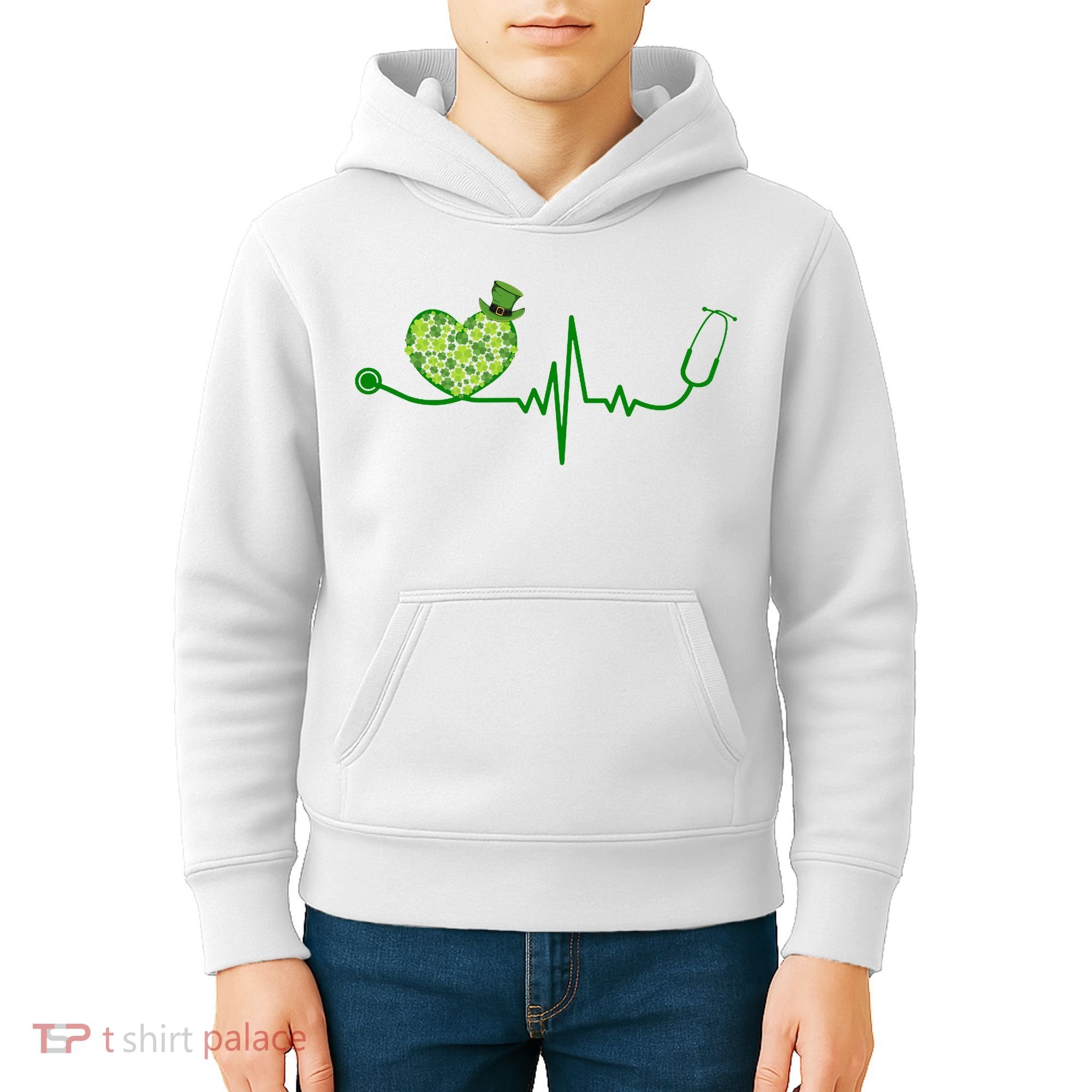 St Patricks Day Heartbeat Nurse Kids Hoodie