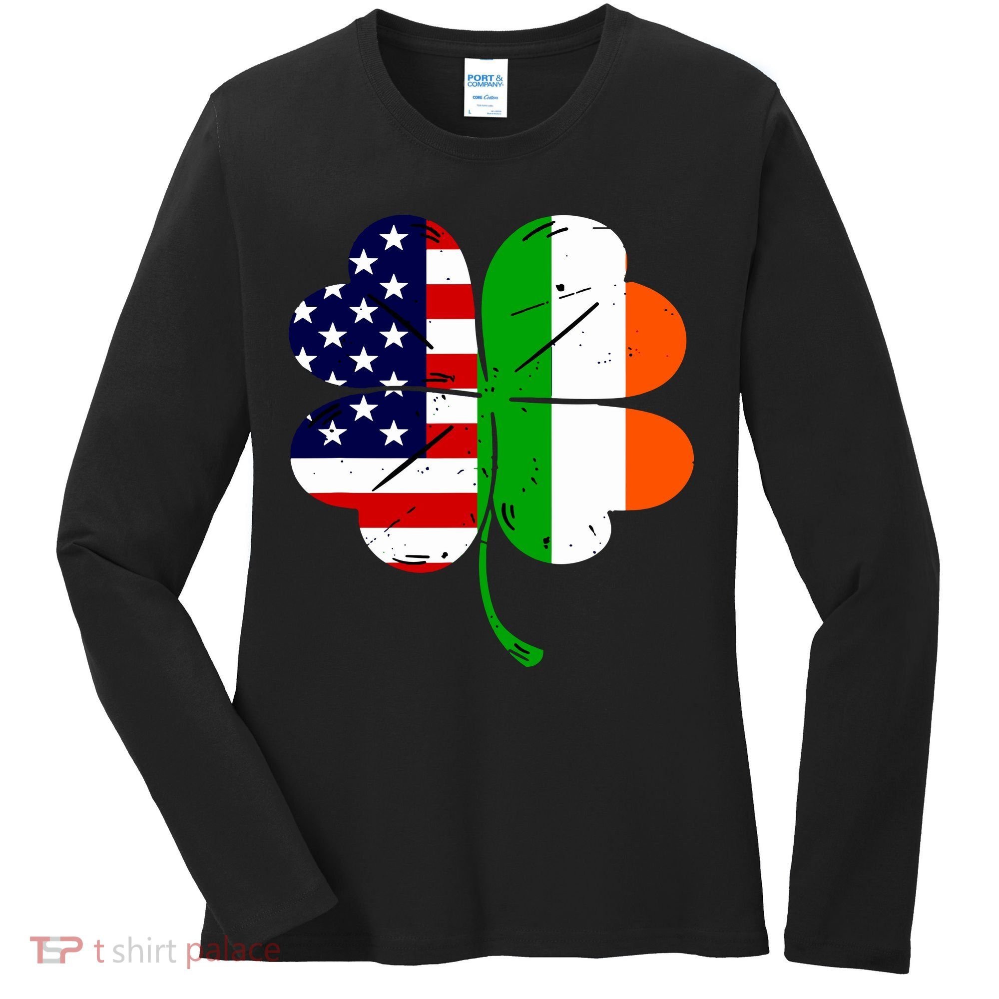St Patricks Day Irish American Flag Women's Long Sleeve Shirt