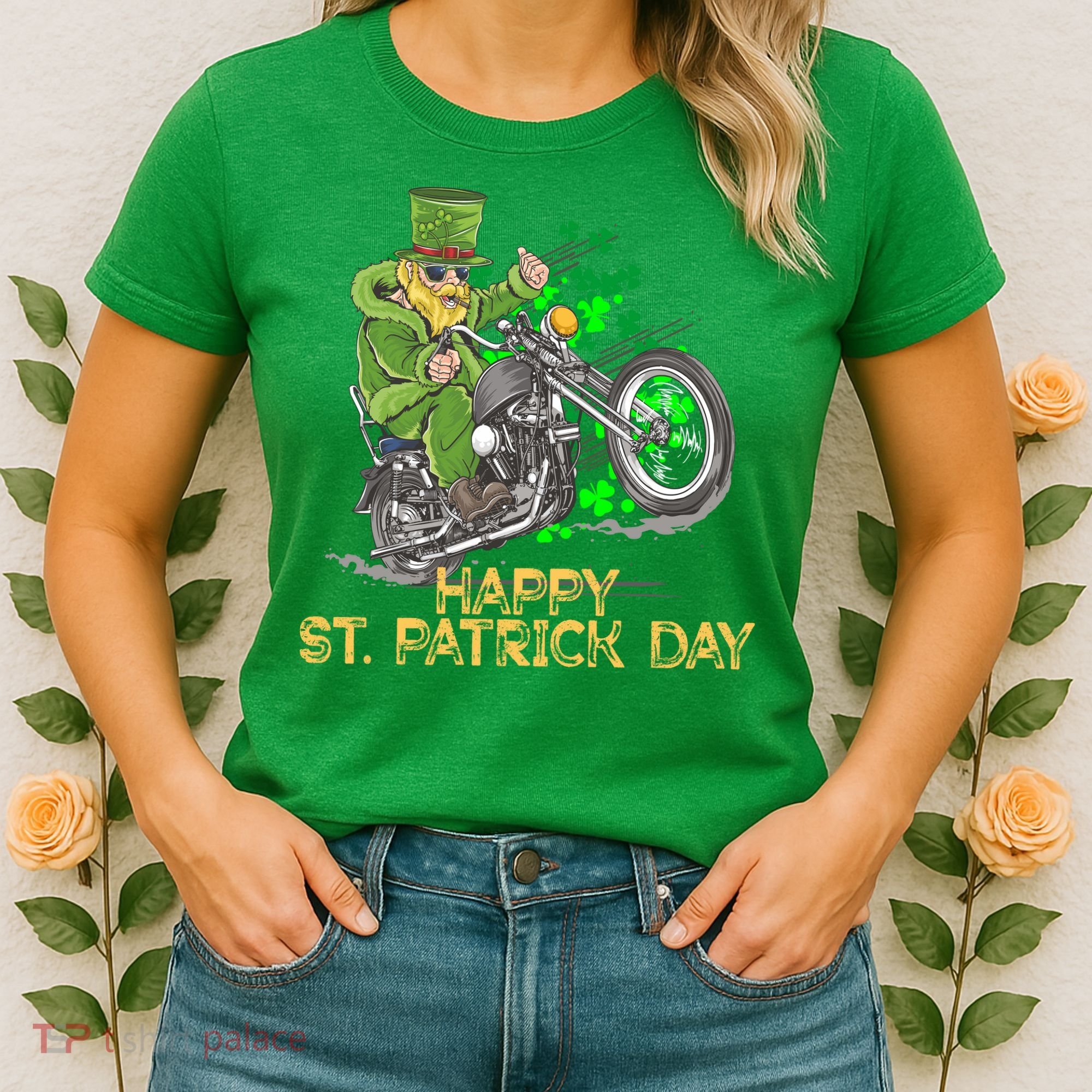 St Patrick Day Motorcycle Bike Biker Rider Plus Size Women's T-Shirt