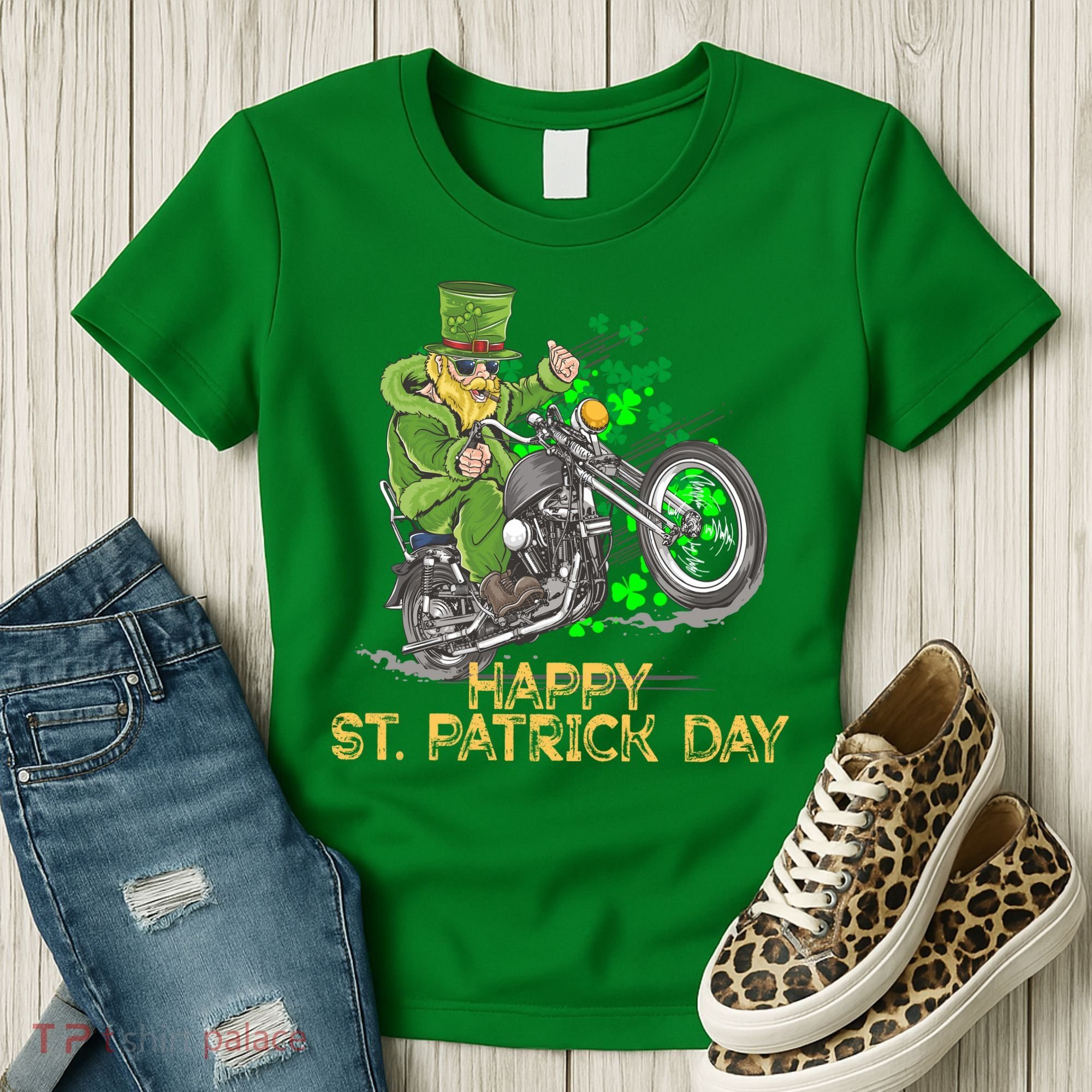 St Patrick Day Motorcycle Bike Biker Rider Plus Size Women's T-Shirt