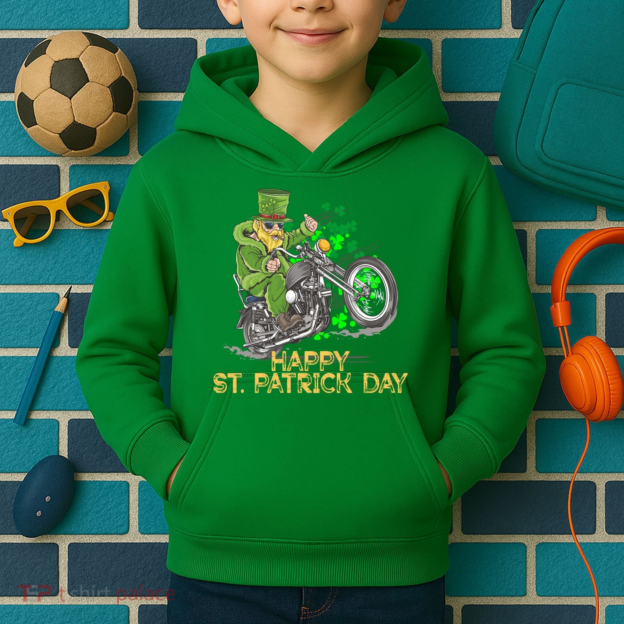 St Patrick Day Motorcycle Bike Biker Rider Plus Size Kids Hoodie