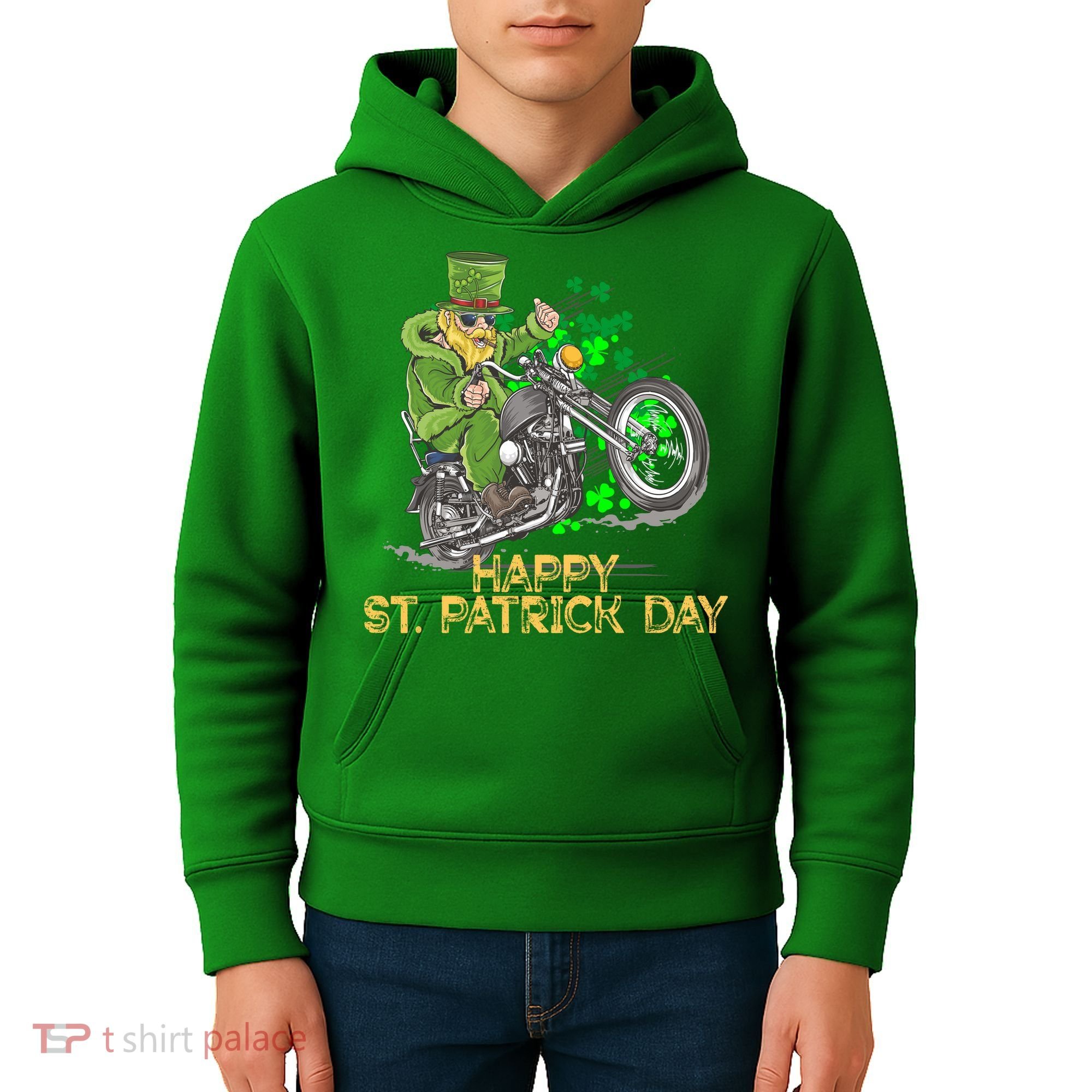 St Patrick Day Motorcycle Bike Biker Rider Plus Size Kids Hoodie