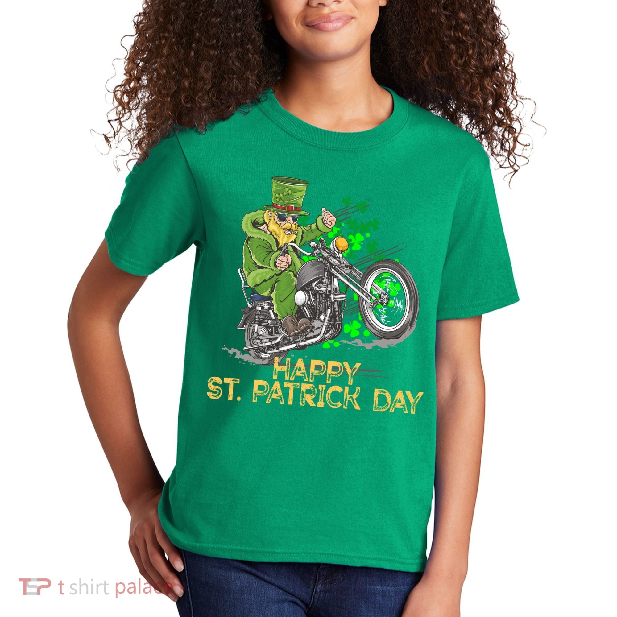 St Patrick Day Motorcycle Bike Biker Rider Plus Size Kids T-Shirt
