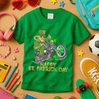 St Patrick Day Motorcycle Bike Biker Rider Plus Size Kids T-Shirt thumb 3