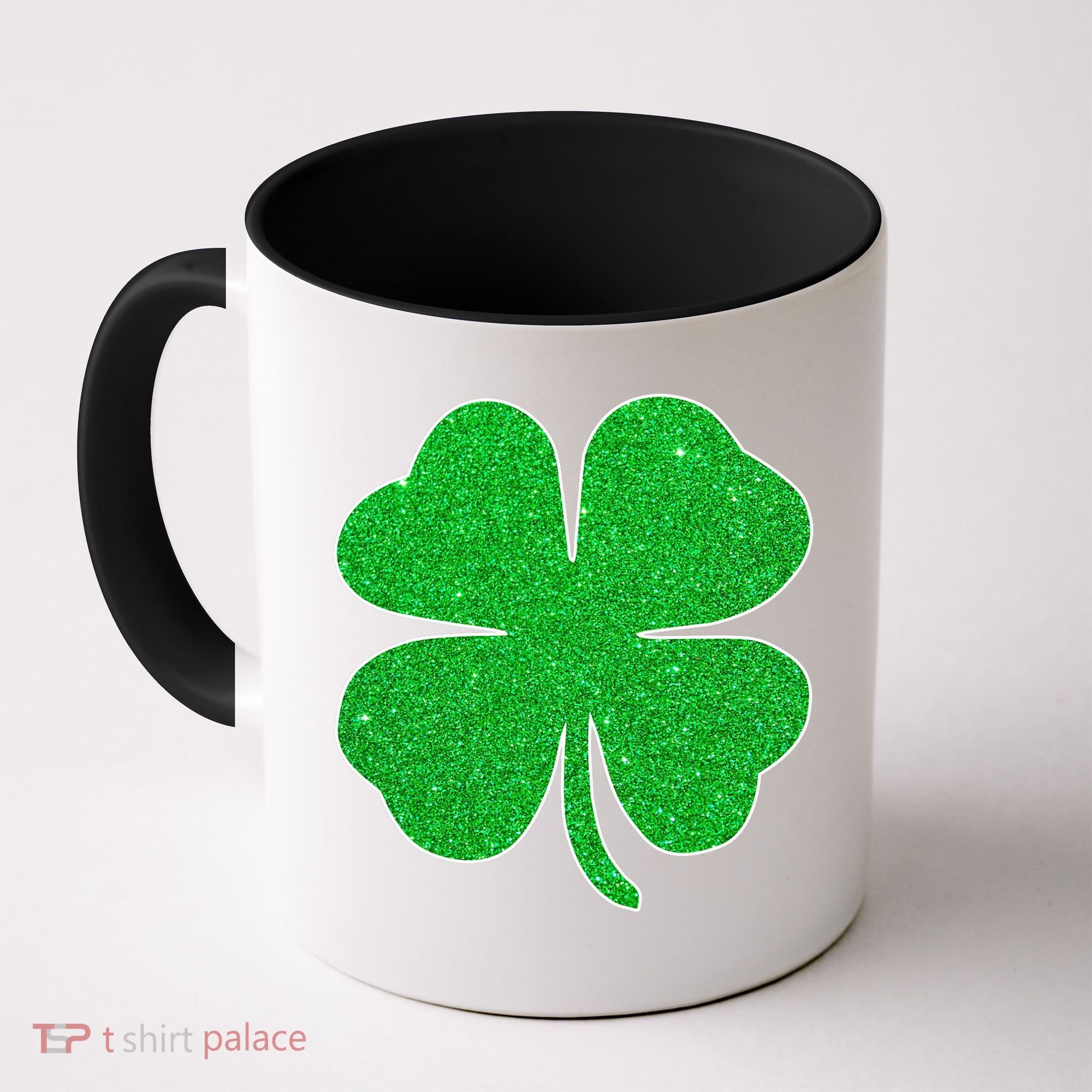 St. Patrick's Day Green Glitter Clover Shamrock Coffee Mug