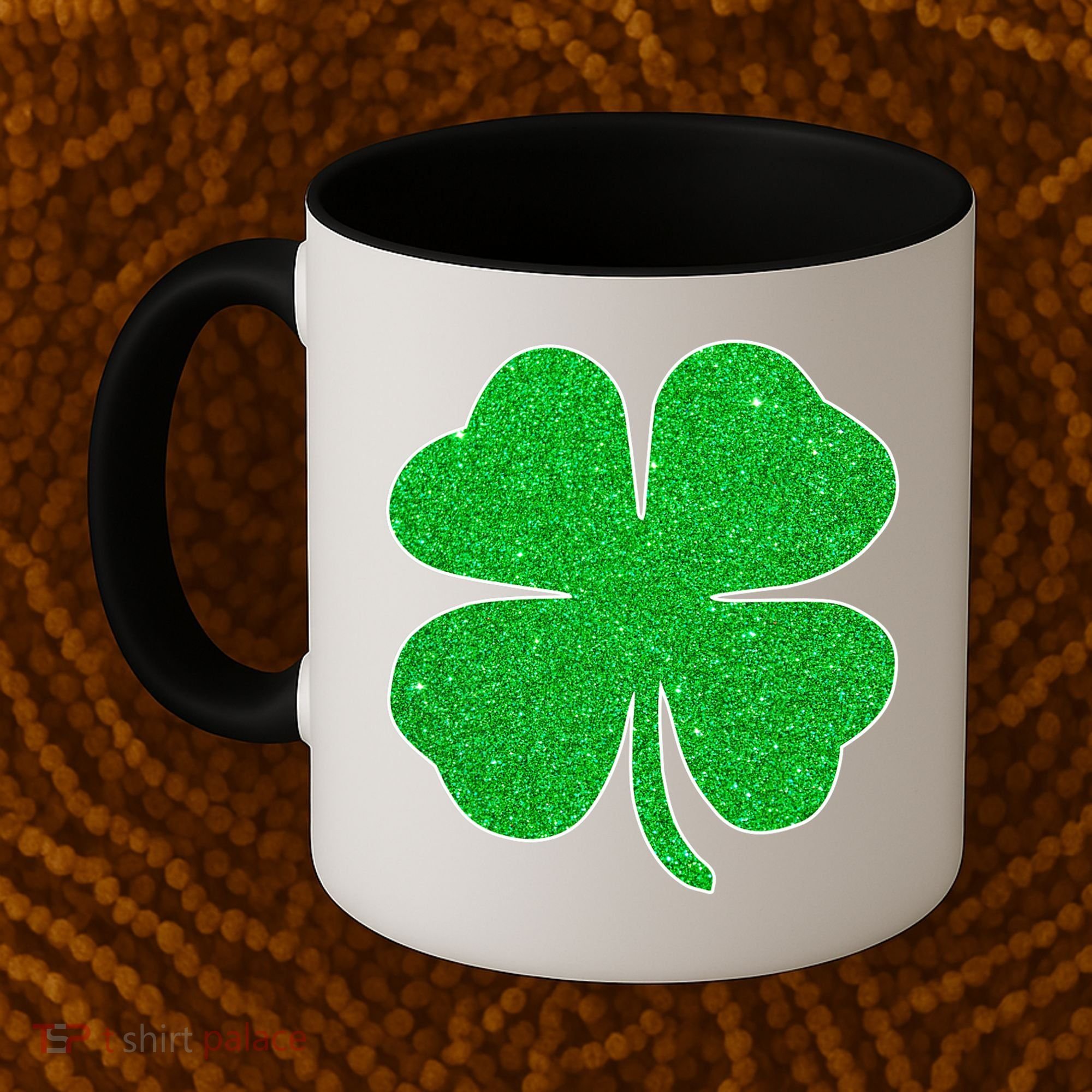 St. Patrick's Day Green Glitter Clover Shamrock Coffee Mug