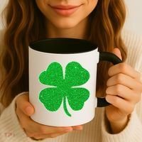 St. Patrick's Day Green Glitter Clover Shamrock Coffee Mug thumb 3