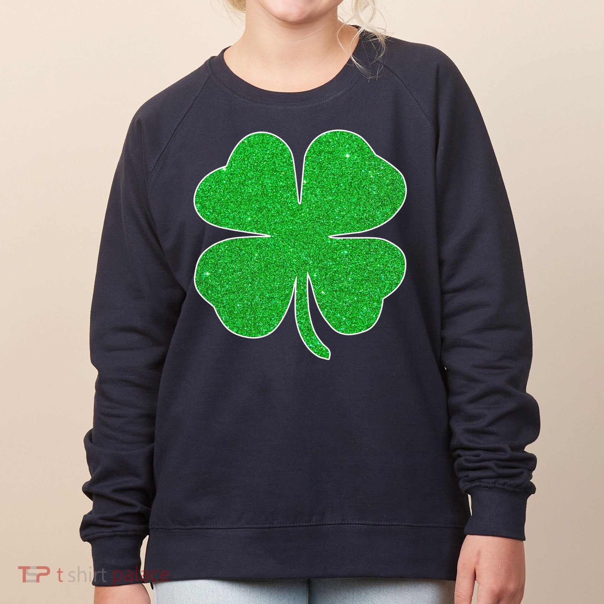 St. Patrick's Day Green Glitter Clover Shamrock Women's Sweatshirt