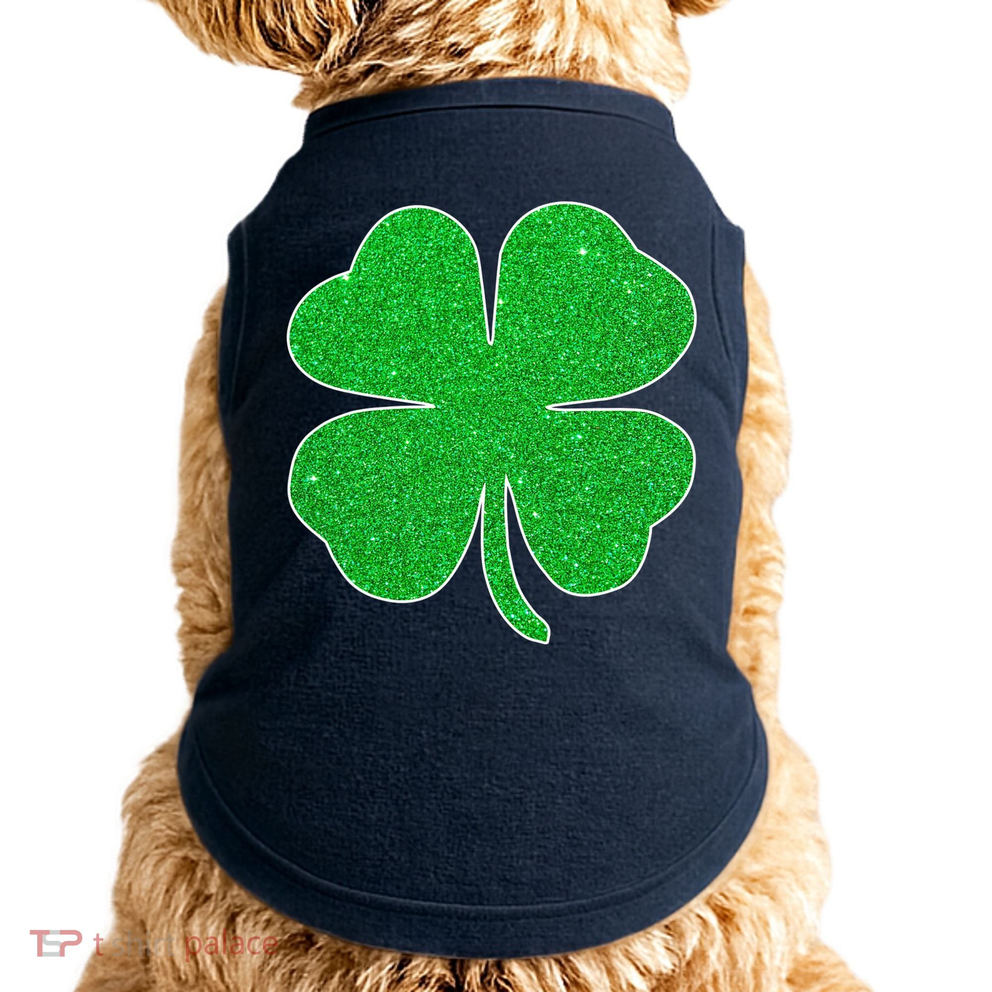 St. Patrick's Day Green Glitter Clover Shamrock Doggie Tank