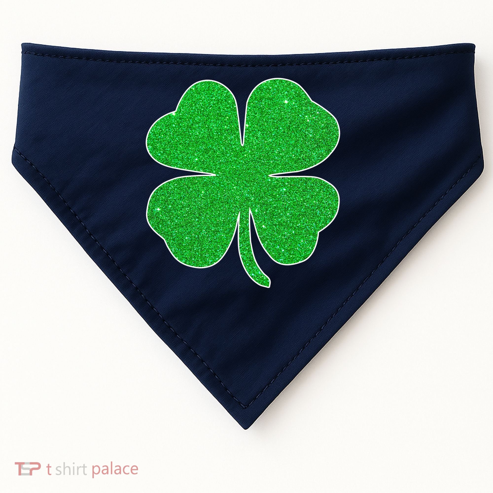 St. Patrick's Day Green Glitter Clover Shamrock USA-Made Doggie Bandana