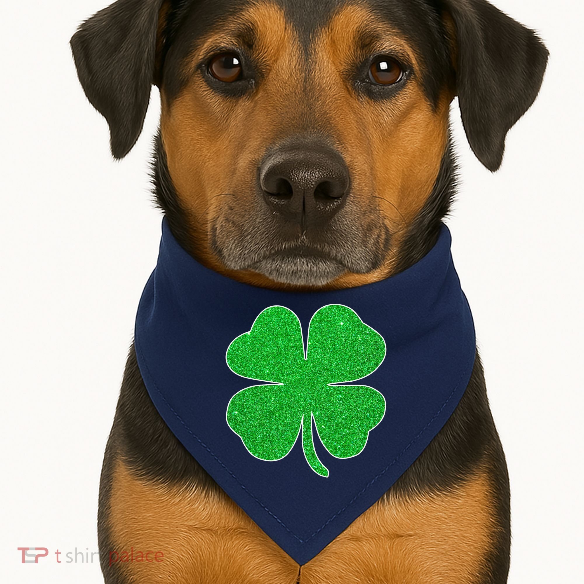 St. Patrick's Day Green Glitter Clover Shamrock USA-Made Doggie Bandana