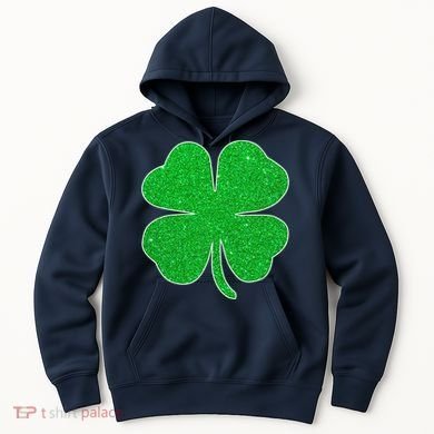 St. Patrick's Day Green Glitter Clover Shamrock Hoodie