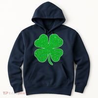 St. Patrick's Day Green Glitter Clover Shamrock Hoodie thumb 0