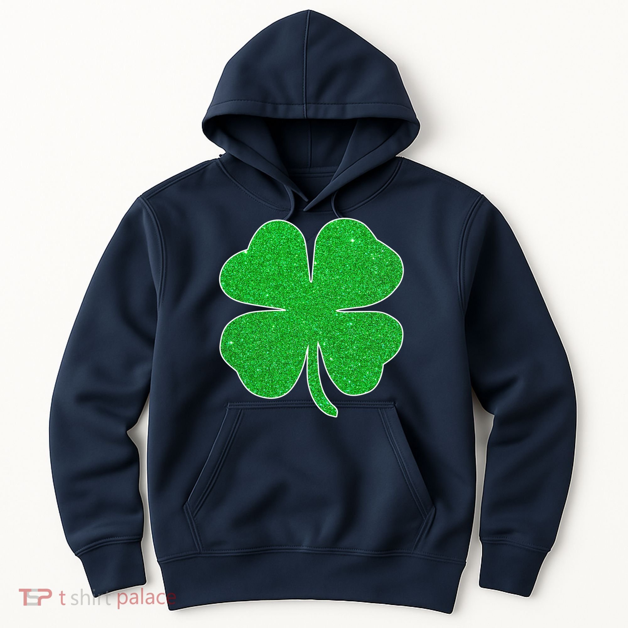 St. Patrick's Day Green Glitter Clover Shamrock Hoodie