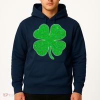 St. Patrick's Day Green Glitter Clover Shamrock Hoodie thumb 2