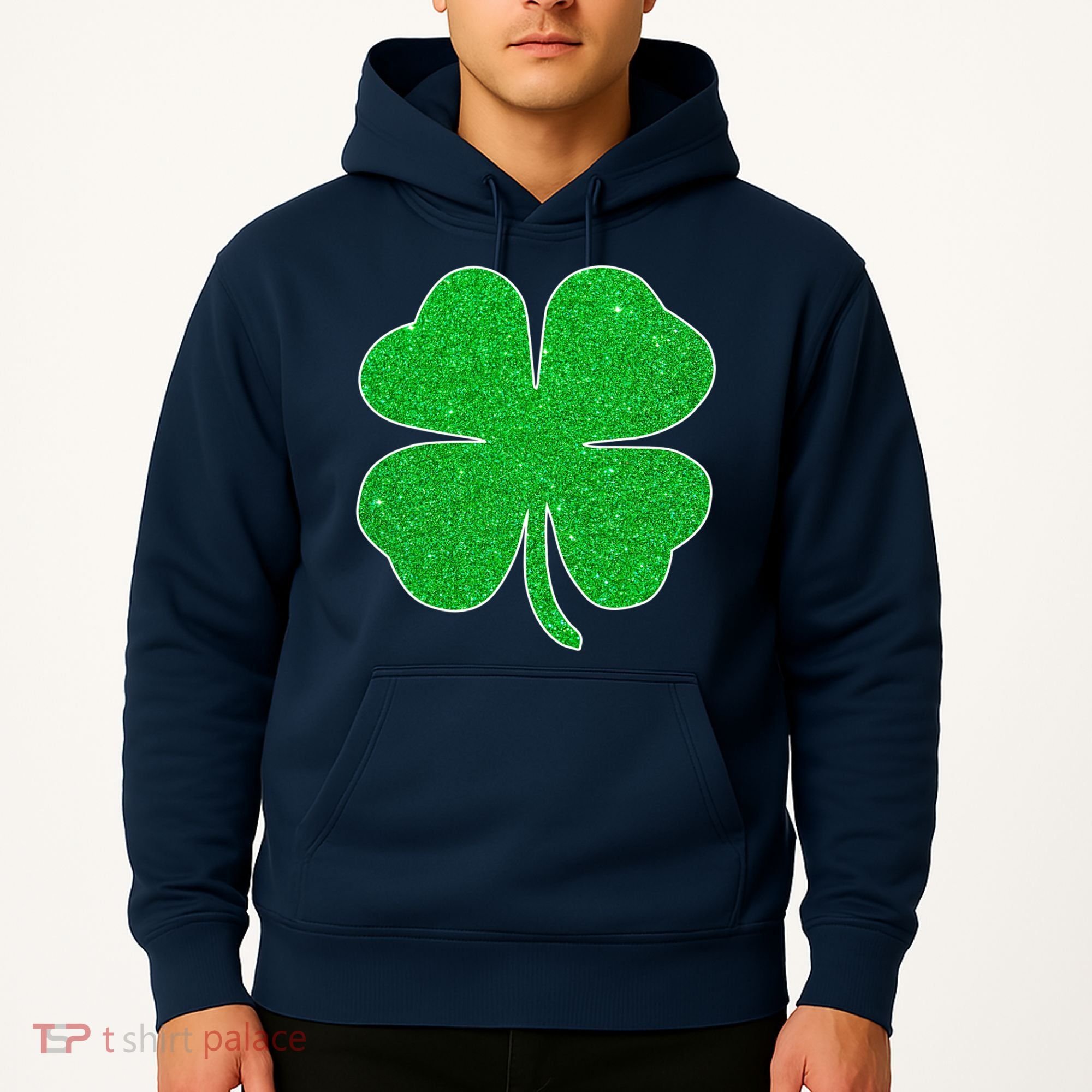 St. Patrick's Day Green Glitter Clover Shamrock Hoodie