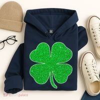 St. Patrick's Day Green Glitter Clover Shamrock Hoodie thumb 4