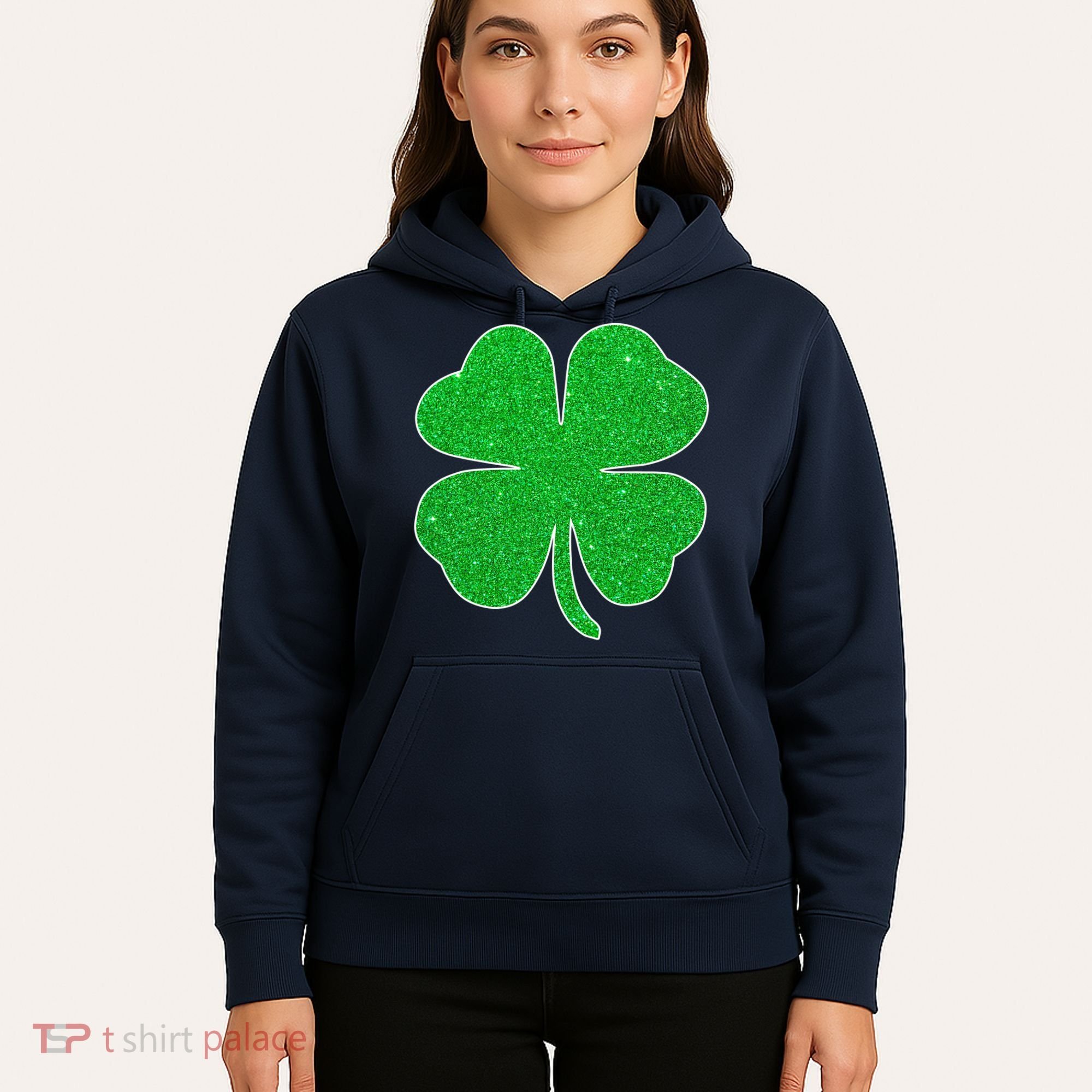 St. Patrick's Day Green Glitter Clover Shamrock Hoodie