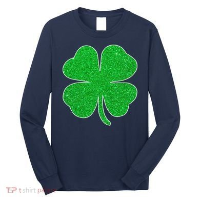 St. Patrick's Day Green Glitter Clover Shamrock Long Sleeve Shirt