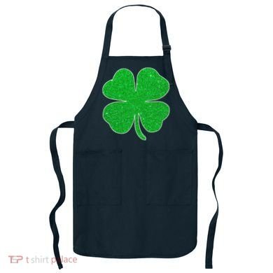 St. Patrick's Day Green Glitter Clover Shamrock Apron