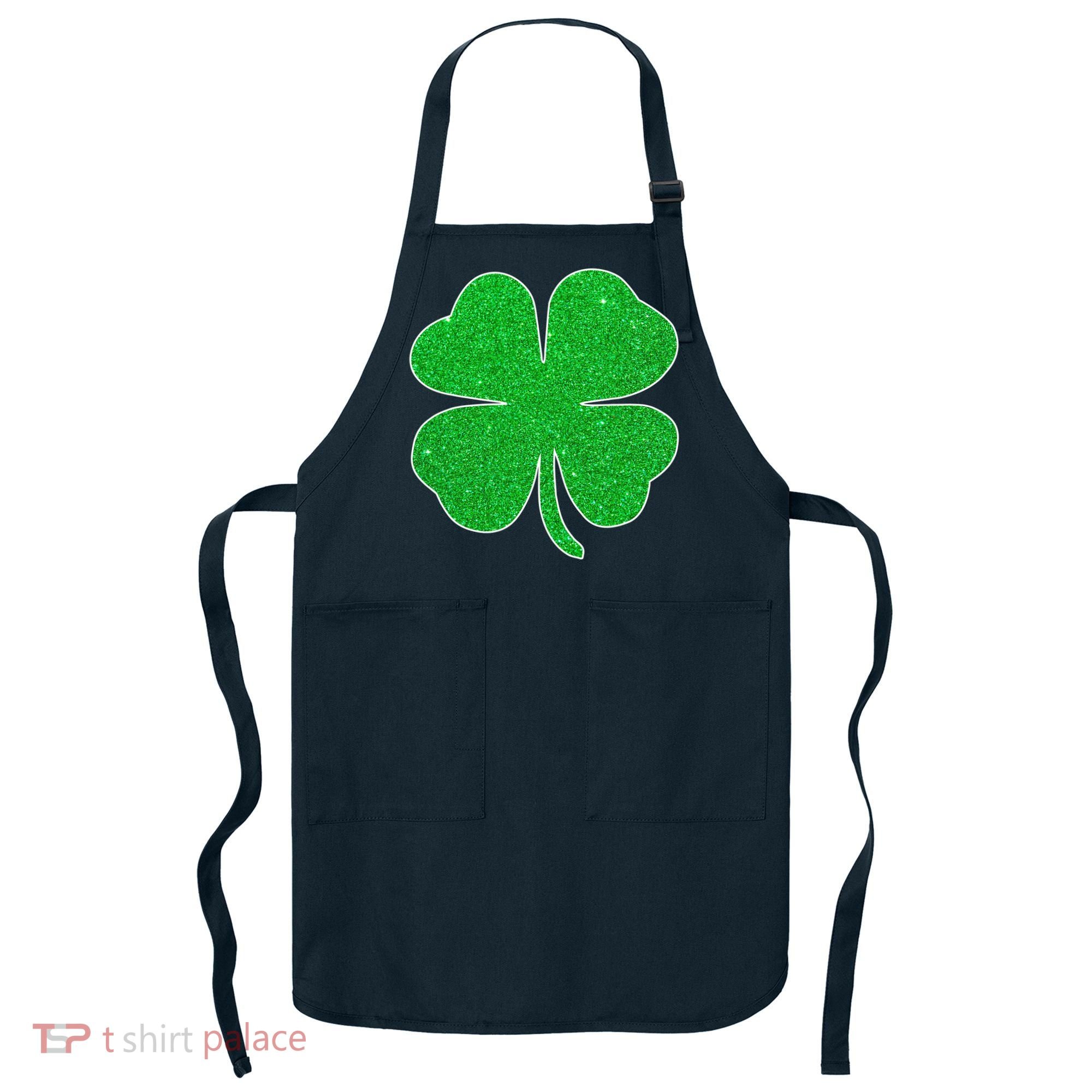 St. Patrick's Day Green Glitter Clover Shamrock Apron