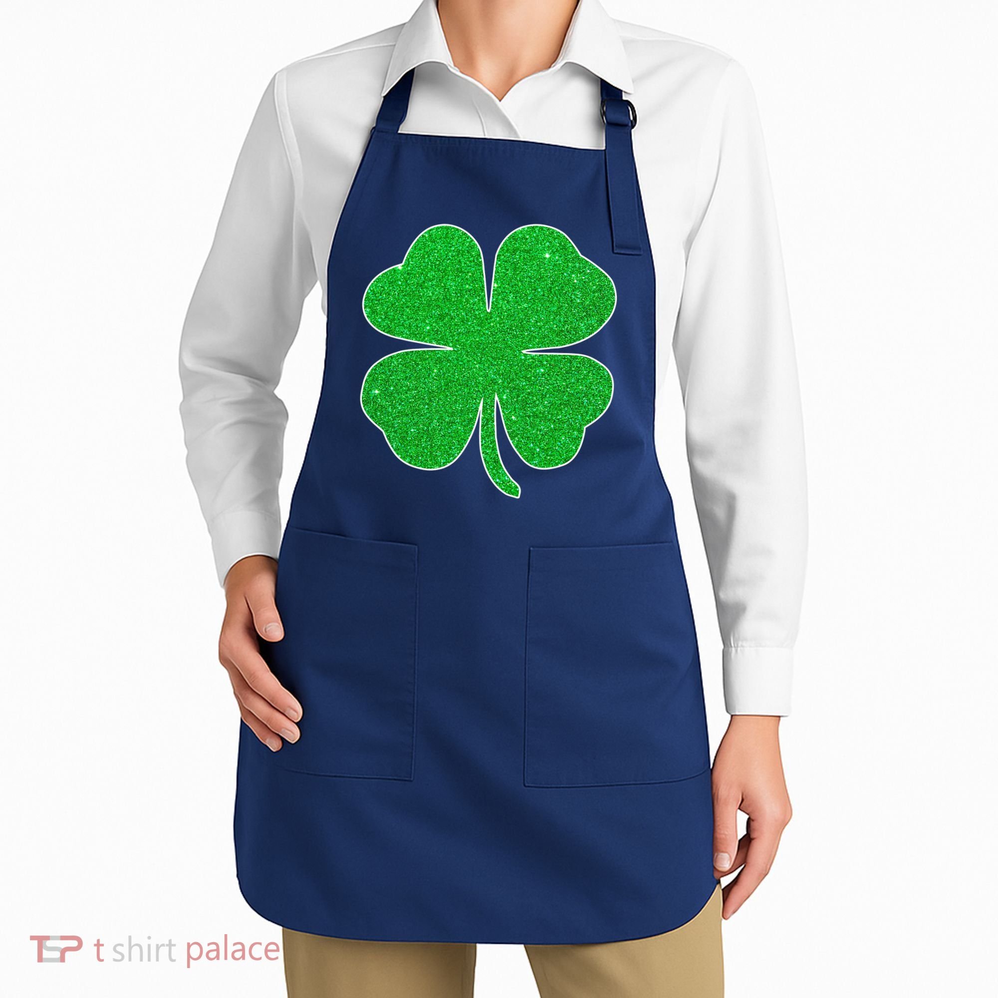 St. Patrick's Day Green Glitter Clover Shamrock Apron