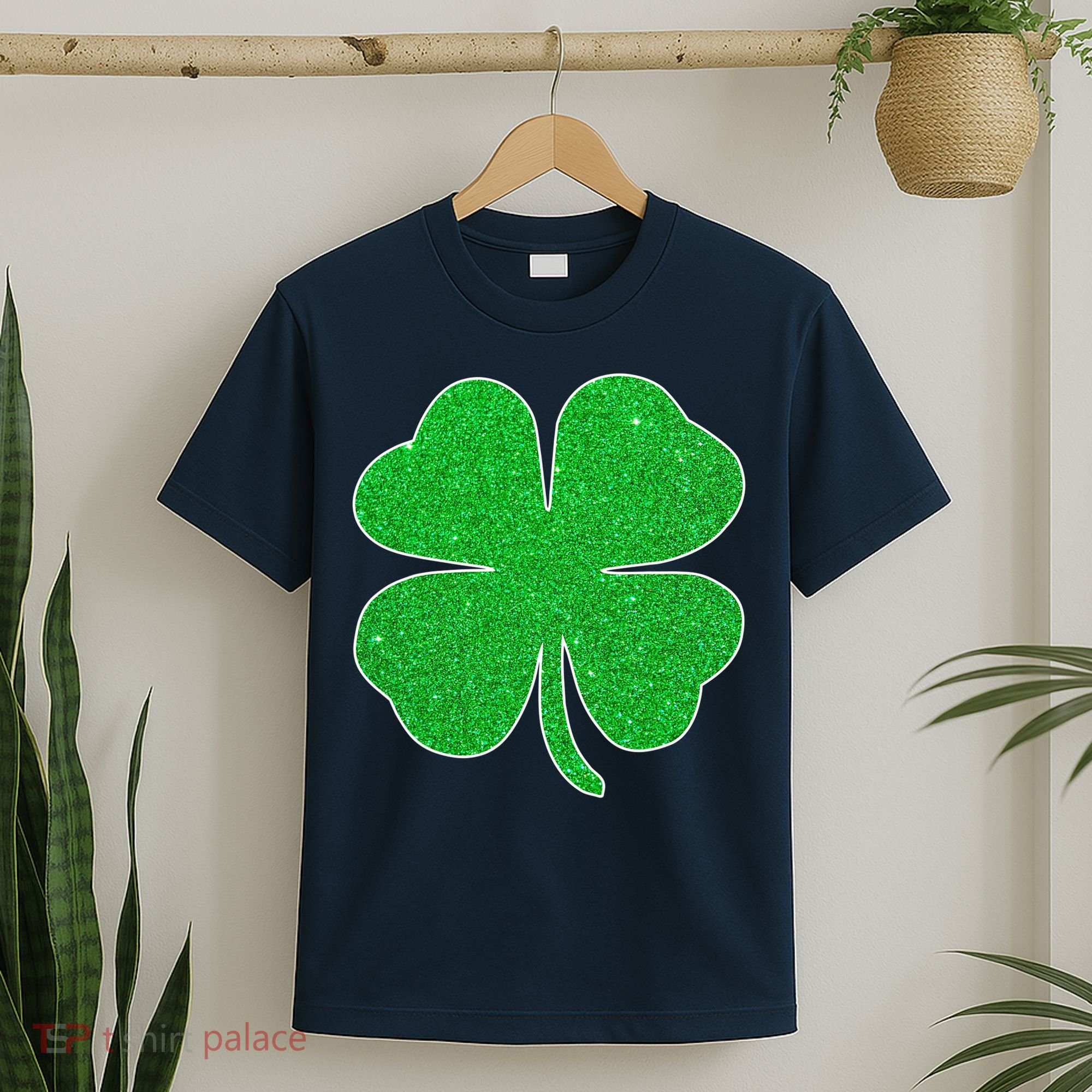 St. Patrick's Day Green Glitter Clover Shamrock T-Shirt