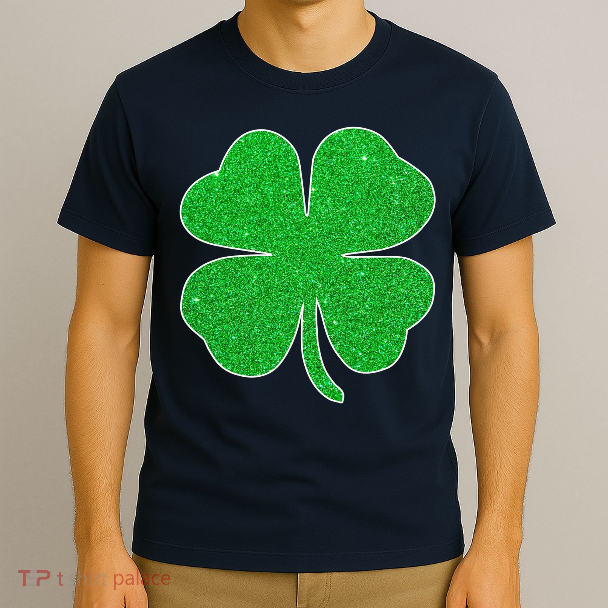 St. Patrick's Day Green Glitter Clover Shamrock T-Shirt