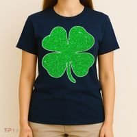 St. Patrick's Day Green Glitter Clover Shamrock T-Shirt thumb 4