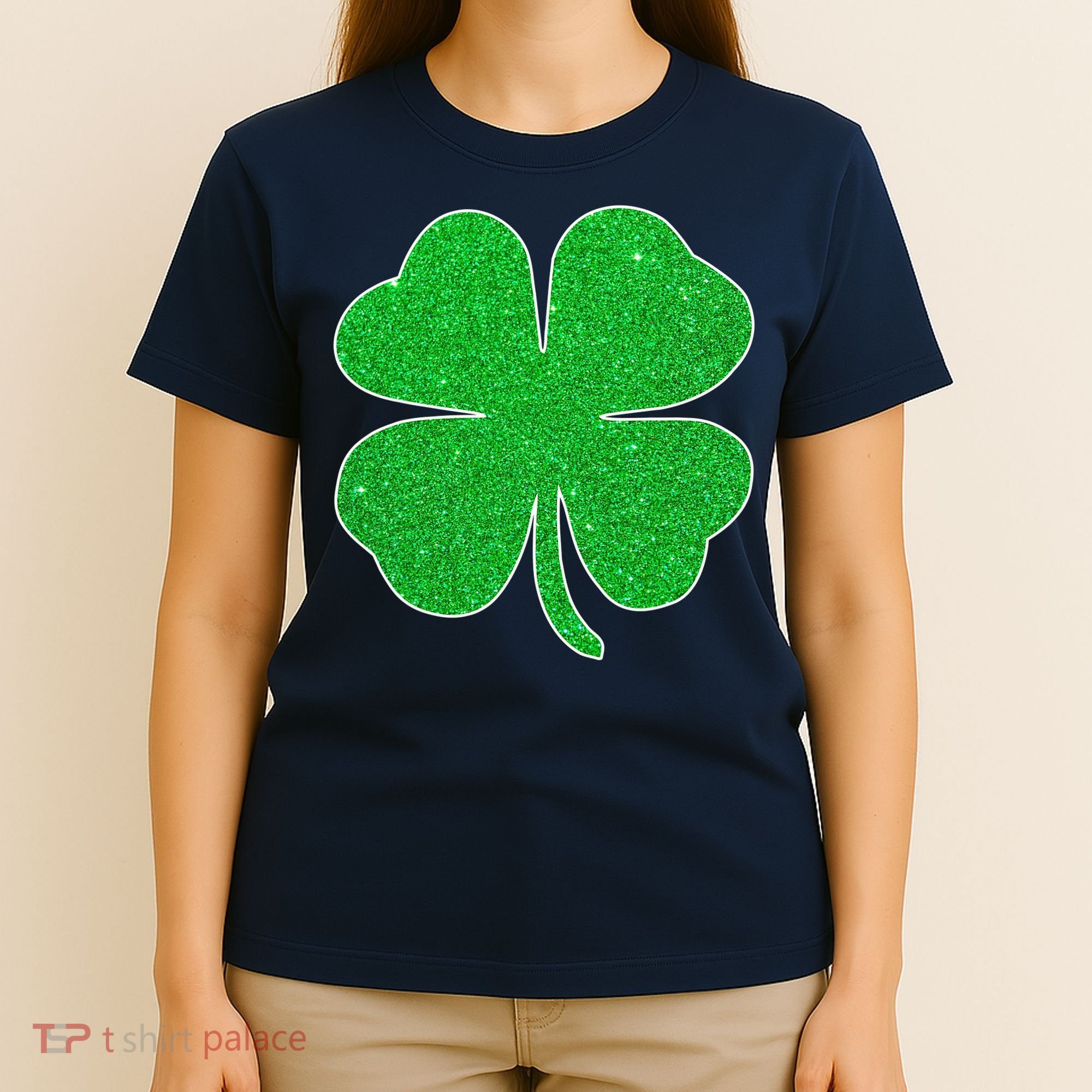 St. Patrick's Day Green Glitter Clover Shamrock T-Shirt