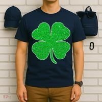St. Patrick's Day Green Glitter Clover Shamrock T-Shirt thumb 6