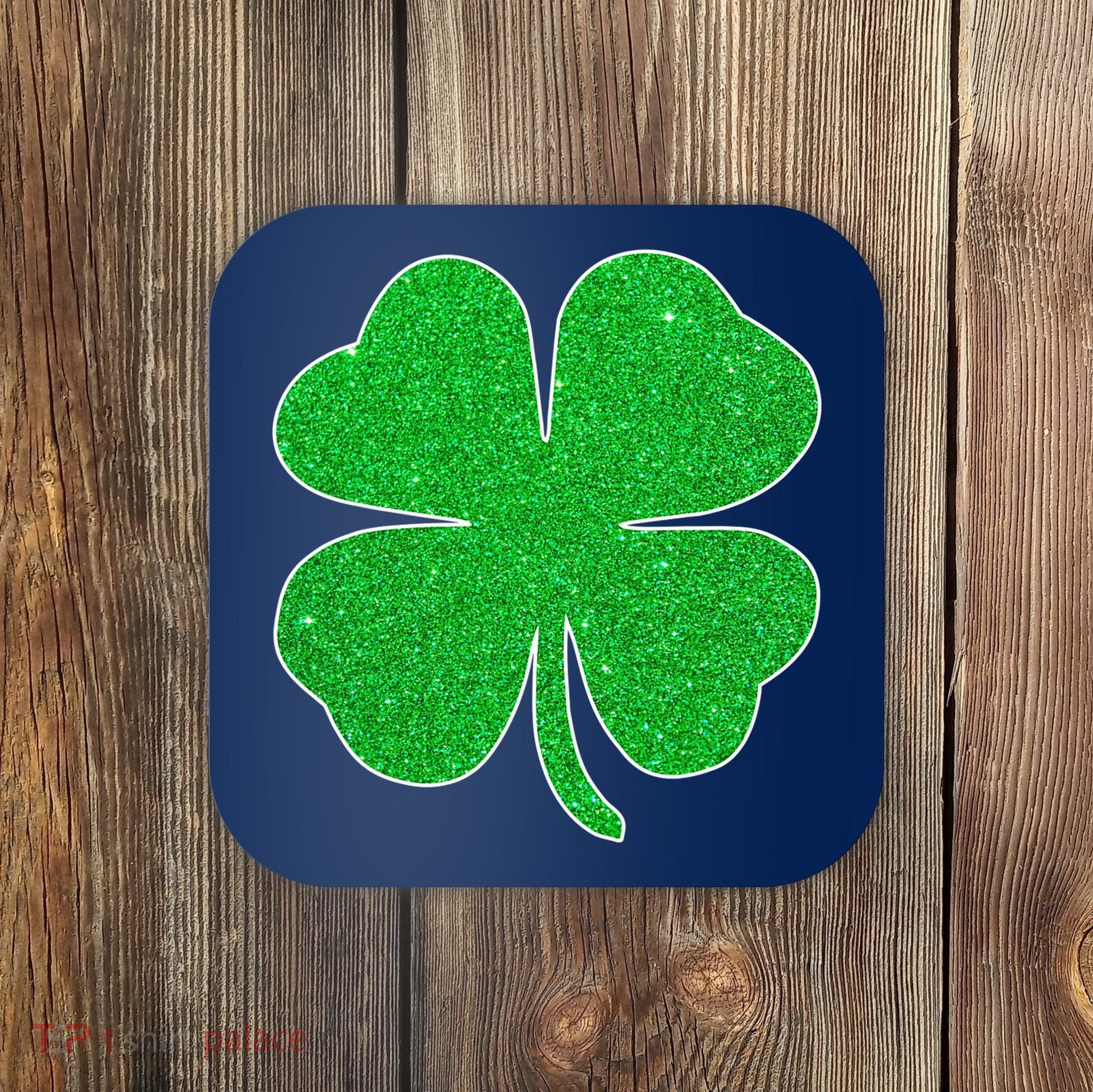 St. Patrick's Day Green Glitter Clover Shamrock Coaster