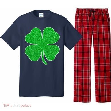 St. Patrick's Day Green Glitter Clover Shamrock Pajama Set