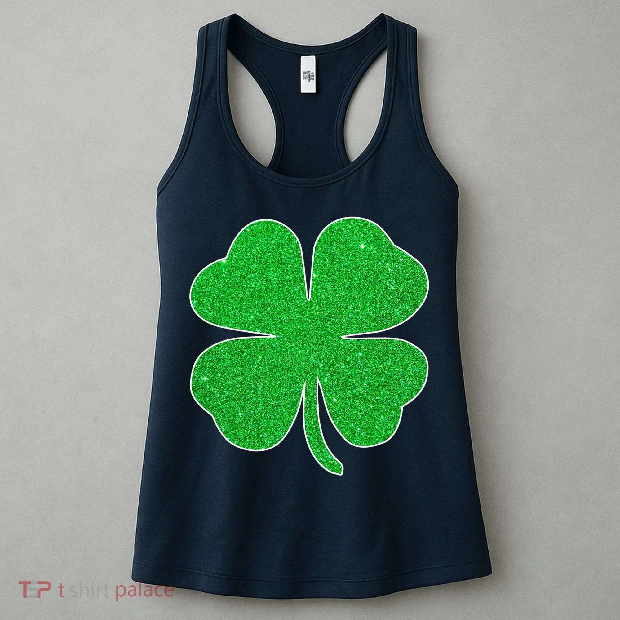 St. Patrick's Day Green Glitter Clover Shamrock Women's Tank Top