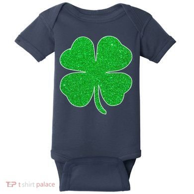 St. Patrick's Day Green Glitter Clover Shamrock Baby Bodysuit