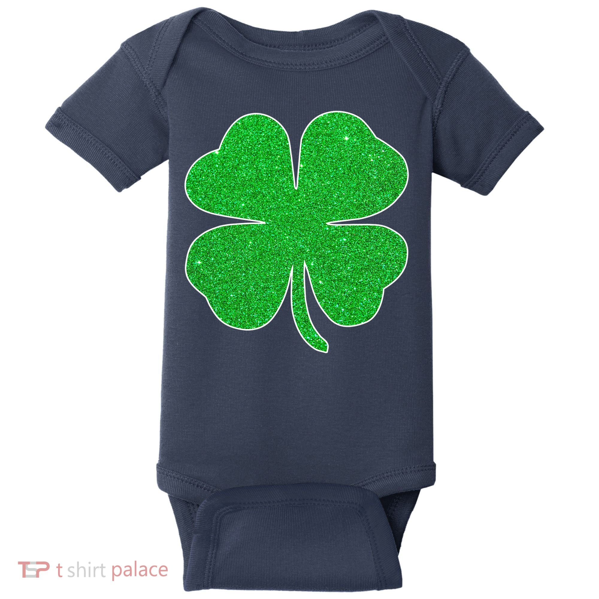 St. Patrick's Day Green Glitter Clover Shamrock Baby Bodysuit