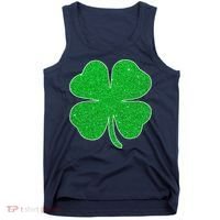St. Patrick's Day Green Glitter Clover Shamrock Tank Top thumb 0