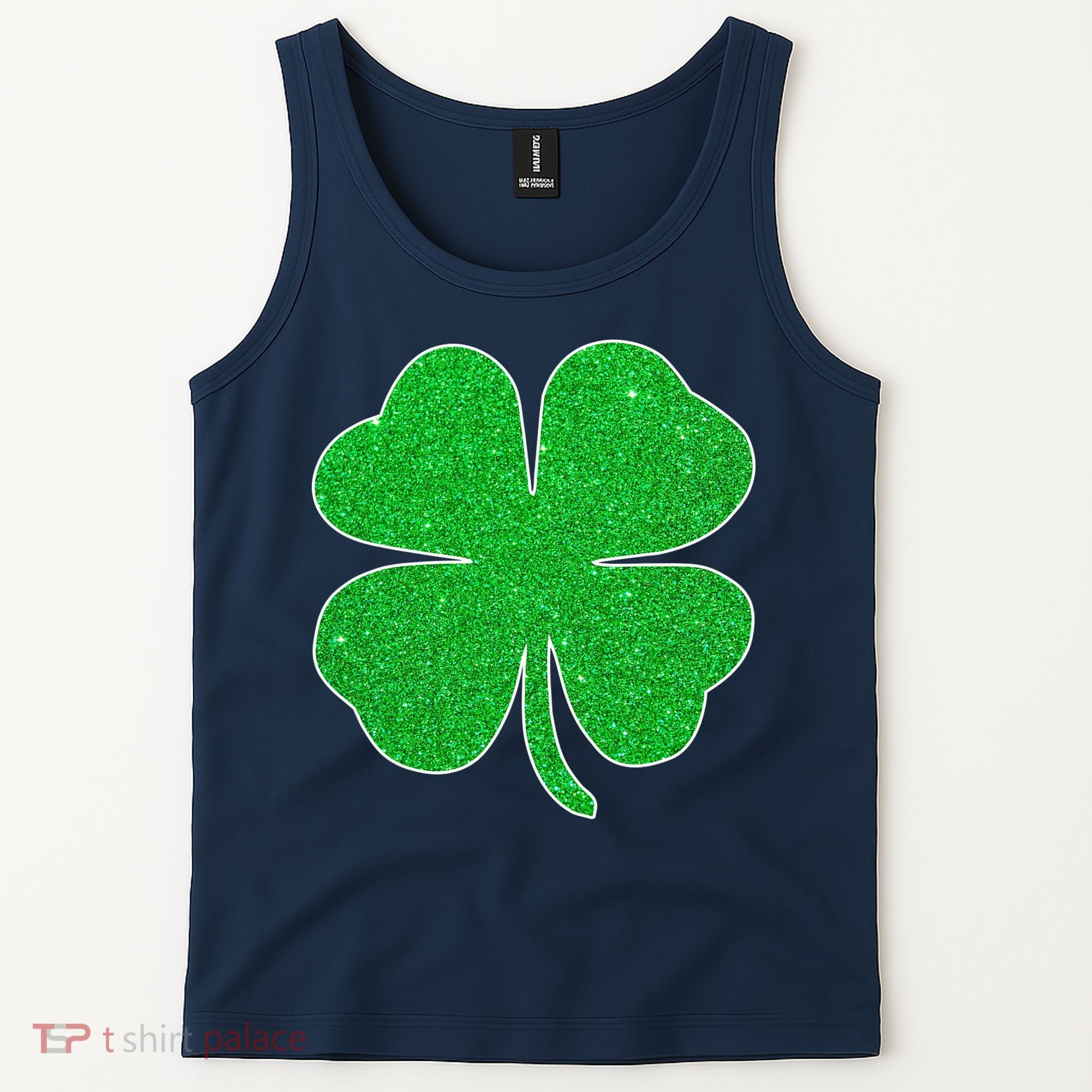 St. Patrick's Day Green Glitter Clover Shamrock Tank Top